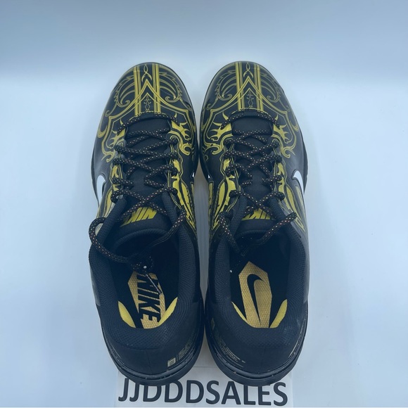 Nike Alpha Huarache Elite 3 Low Premium Black Gold Baseball Cleats CV3553-001 - Picture 6 of 11